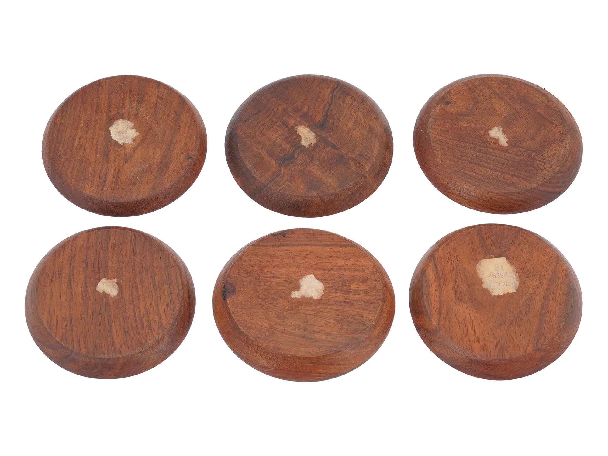 SET OF SIX HAND CARVED WOODEN COASTERS WITH STAND PIC-2